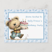 Invitation d'anniversaire pour bébé garçon Ourson (Devant)