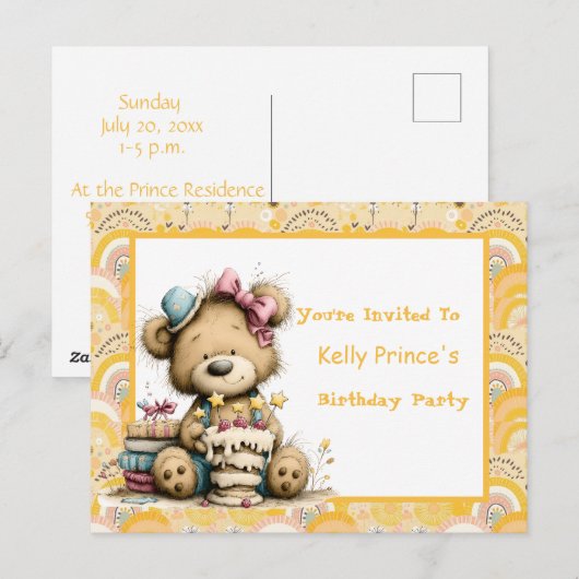 Invitation d'anniversaire pour bébé garçon Ourson (Devant / Derrière)