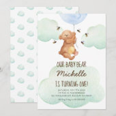 Invitation d'anniversaire pour bébé ours Teddy Bea (Devant / Derrière)