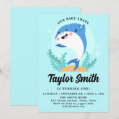 Invitation d'anniversaire pour bébé requin mignon (Devant / Derrière)