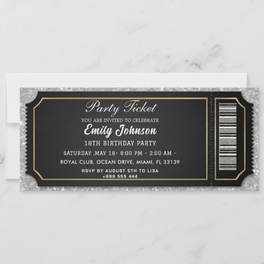 Invitation d'anniversaire pour billet de fête VIP (Devant)