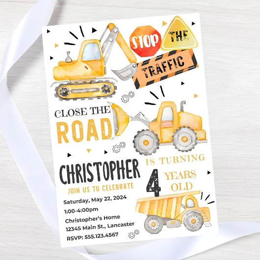 Invitation d'anniversaire pour camion de construct