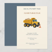 Invitation d'anniversaire pour camion de construct (Devant / Derrière)