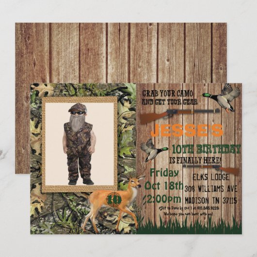 Invitation d'anniversaire pour chasse de cerf pour (Devant / Derrière)