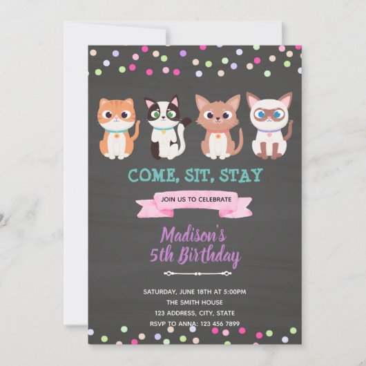 Invitation d'anniversaire pour chat chaton animal  (Devant)