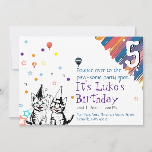 Invitation d'anniversaire pour chat fantaisiste (Devant)