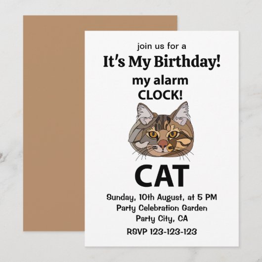 Invitation d'anniversaire pour chat tigré « Cat Fa (Devant / Derrière)
