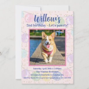 Invitation d'anniversaire pour chien rose