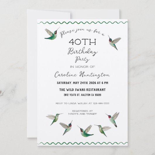 Invitation d'anniversaire pour colibris (Devant)