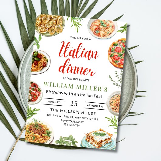 Invitation d'anniversaire pour dîner italien, Pizz