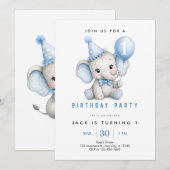 Invitation d'anniversaire pour éléphant bébé 1 an (Devant / Derrière)