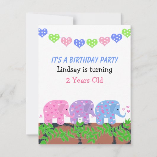 Invitation d'anniversaire pour éléphanteaux (Devant)