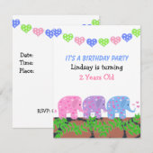 Invitation d'anniversaire pour éléphanteaux (Devant / Derrière)