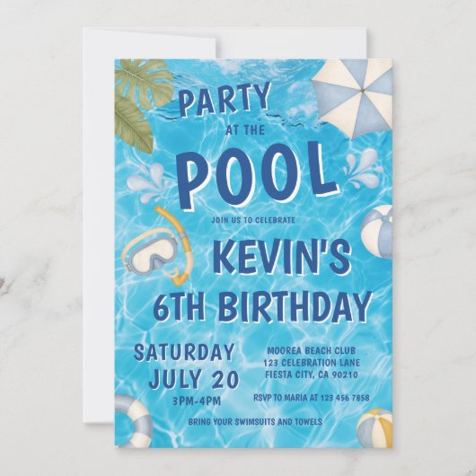 Invitation d'anniversaire pour enfant à la piscine (Devant)