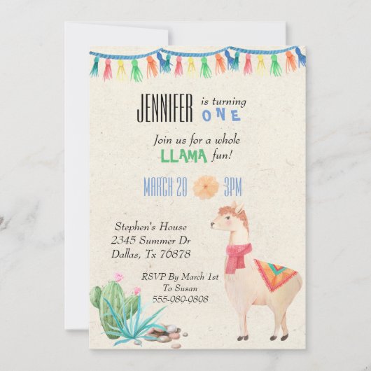 Invitation d'anniversaire pour enfant Llama Alpaca (Devant)