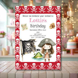 Invitation d'anniversaire pour enfant Pirate Rouge