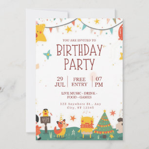 Invitation d'anniversaire pour enfants — Animaux f