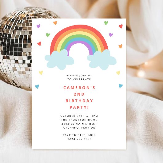 Invitation d'anniversaire pour enfants arc-en-ciel