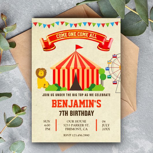 Invitation d'anniversaire pour enfants au cirque d