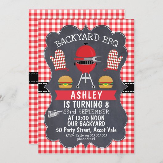 Invitation d'anniversaire pour enfants BBQ (Devant / Derrière)