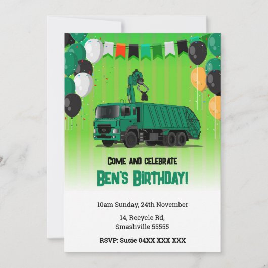 Invitation d'anniversaire pour enfants de camion-p (Devant)