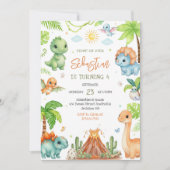 Invitation d'anniversaire pour enfants dinosaures (Devant)