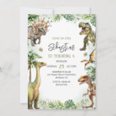 Invitation d'anniversaire pour enfants dinosaures (Devant)
