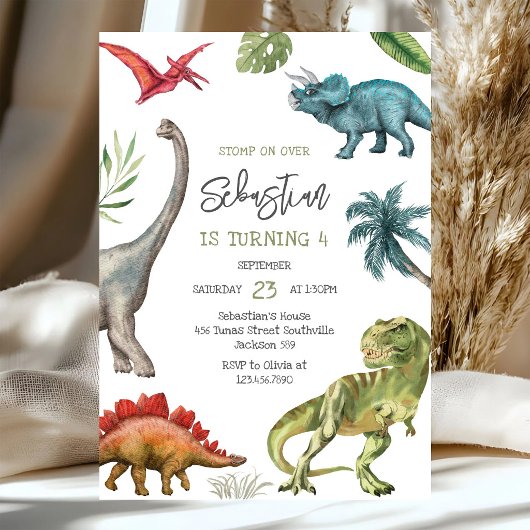 Invitation d'anniversaire pour enfants dinosaures