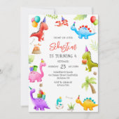 Invitation d'anniversaire pour enfants dinosaures (Devant)