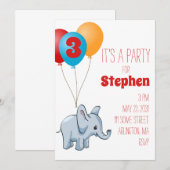 Invitation d'anniversaire pour enfants éléphant (Devant / Derrière)