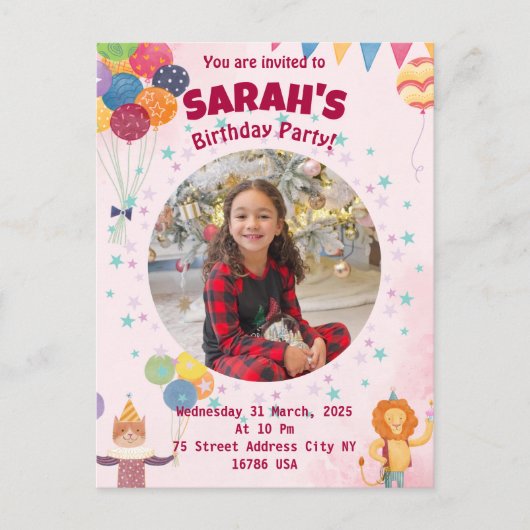 invitation d'anniversaire pour enfants (fille) (Devant)