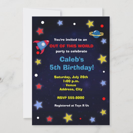 Invitation d'anniversaire pour enfants Fusée de l' (Devant)