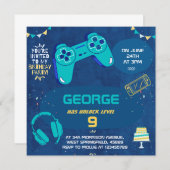 Invitation d'anniversaire pour enfants jeu vidéo b (Devant / Derrière)