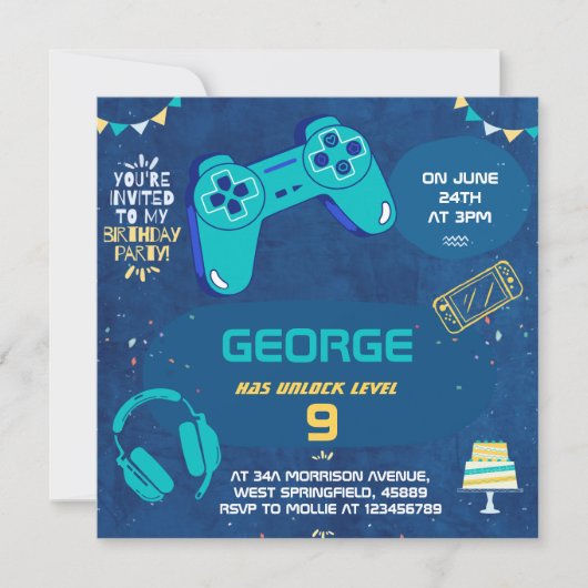 Invitation d'anniversaire pour enfants jeu vidéo b (Devant)