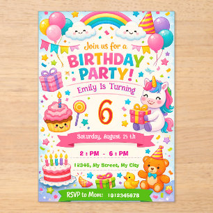 Invitation d'anniversaire pour enfants Licorne,