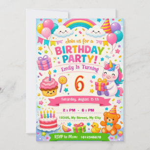 Invitation d'anniversaire pour enfants Licorne,