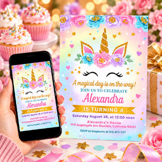 Invitation d'anniversaire pour enfants Licorne et 
