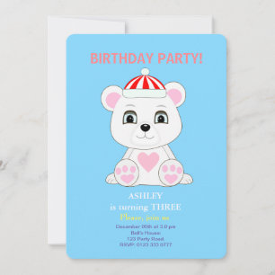 Invitation d'anniversaire pour enfants ours polair
