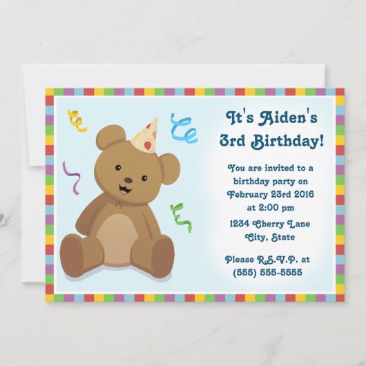 Invitation d'anniversaire pour enfants Ourson (Devant)