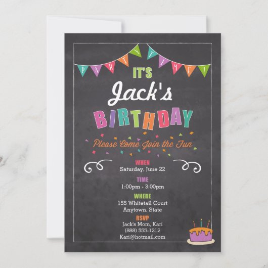 Invitation d'anniversaire pour enfants (personnali (Devant)