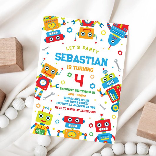 Invitation d'anniversaire pour enfants robots