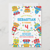 Invitation d'anniversaire pour enfants robots (Devant)