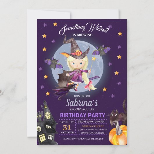 Invitation d'anniversaire pour enfants sorcière Ha (Devant)