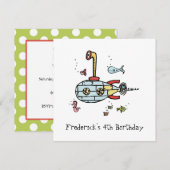 Invitation d'anniversaire pour enfants sous-marins (Devant / Derrière)