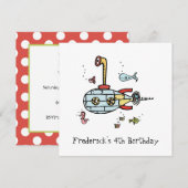 Invitation d'anniversaire pour enfants sous-marins (Devant / Derrière)