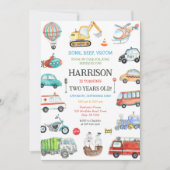 Invitation d'anniversaire pour enfants Véhicule de (Devant)