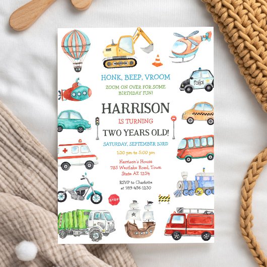 Invitation d'anniversaire pour enfants Véhicule de