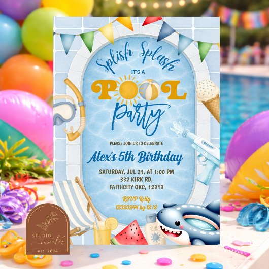 Invitation d'anniversaire pour fête de piscine pou