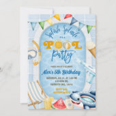 Invitation d'anniversaire pour fête de piscine pou (Devant)