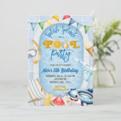 Invitation d'anniversaire pour fête de piscine pou (Debout devant)
